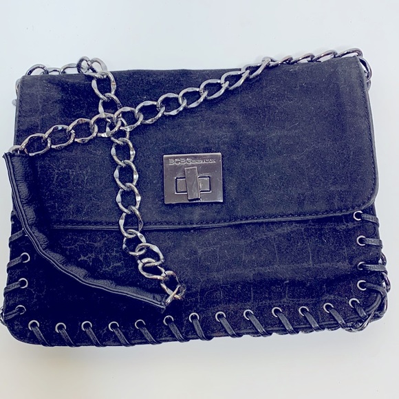 BCBGeneration | Black Leather Bag Chain Link Detailing Braided Leather Sides NEW - Picture 12 of 13